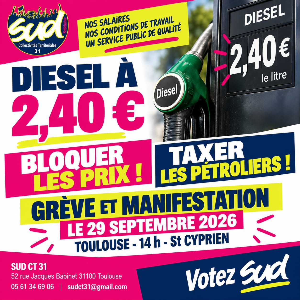 SUD Collectivités Territoriales de la Haute-Garonne : carburant en hausse, point d'indice gelé ça suffit !