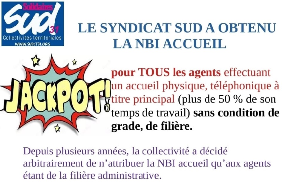 SUD Collectivités Territoriales de la Haute-Garonne : Obtention de la NBI pour les agent.es d'accueils Toulousain.es